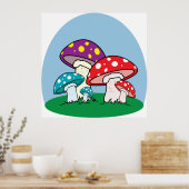 Poster Jardin vibrant de champignons amanites (Cuisine)