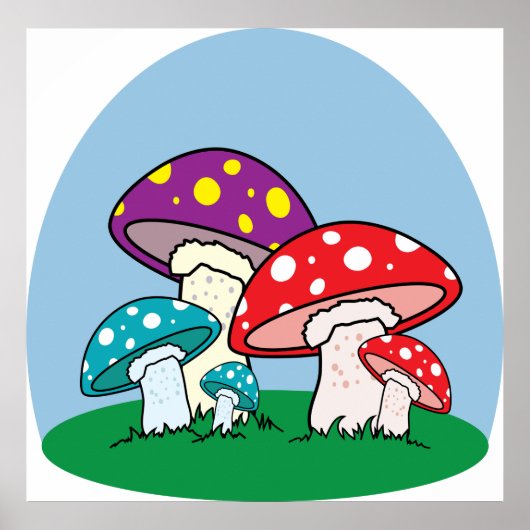 Poster Jardin vibrant de champignons amanites (Devant)
