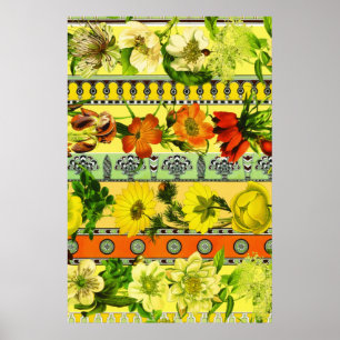 Poster Jardin vintage Jaune Floral Botanique