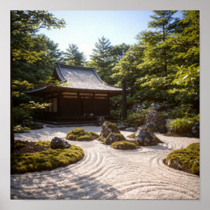 Poster Jardin Zen Panoramique Vue & Maison de Thé Traditi