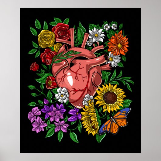 Poster Jardinage floral du coeur anatomique (Devant)