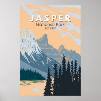 Jasper National Park Canada Travel Art Vintage