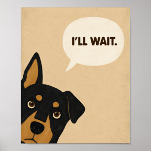 Poster J'attendrai drôle Chien Minimaliste