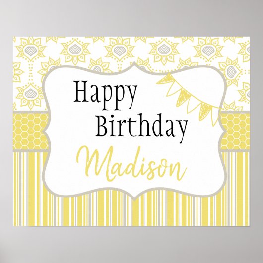 Poster Jaune abeille et géométrique gris (Devant)