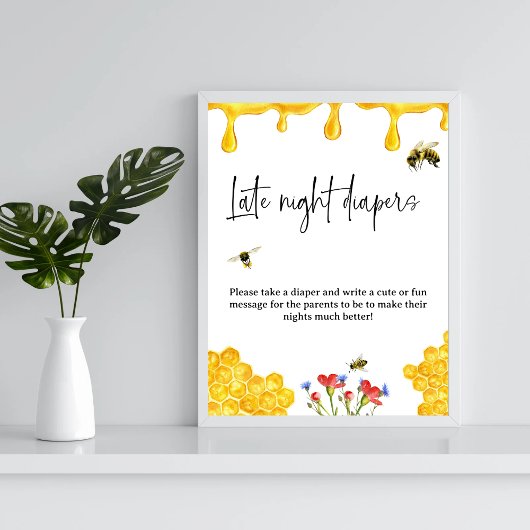 Poster Jaune Baby shower d'abeille Jeu de couche tard nui