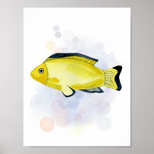 Poster Jaune Black Tropical Poisson Océan Thème (Devant)