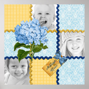 Poster Jaune bleu de photo d'hortensia de cadre fait sur