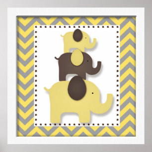 Poster Jaune Chevron Elephant Pépinière Wall Art