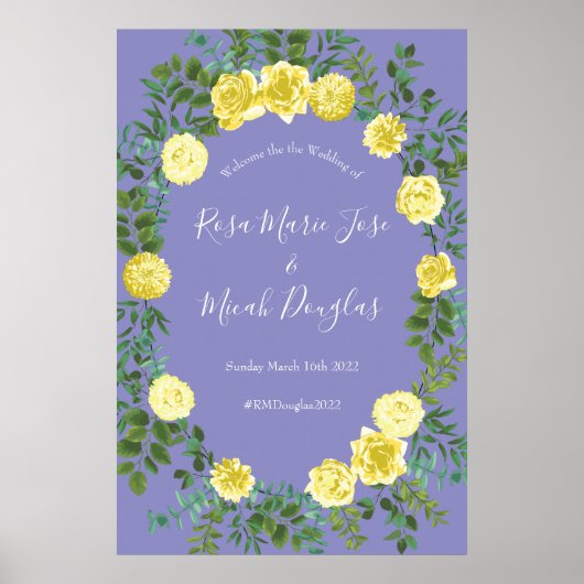 Poster Jaune clair et périphérique Rose bleu Mariage flor (Devant)