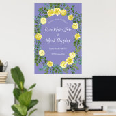 Poster Jaune clair et périphérique Rose bleu Mariage flor (Bureau à domicile)