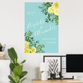 Poster Jaune clair et Turquoise Aqua Rose Mariage Floral (Bureau à domicile)
