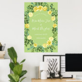 Poster Jaune clair et vert pâle Rose Mariage floral (Bureau à domicile)