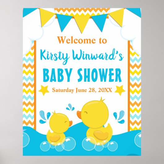 Poster Jaune et Bleu Caoutchouc Ducky Polka Dot Baby show (Devant)