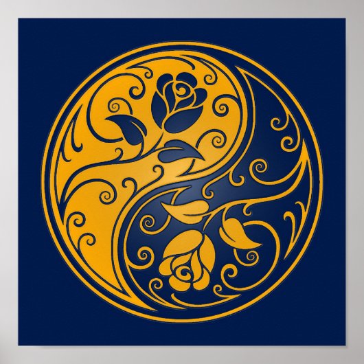 Poster Jaune et bleu Yin Yang Roses (Devant)