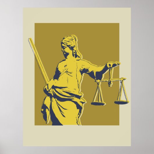 Poster jaune et or Lady Justice (Devant)