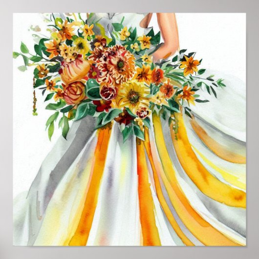 Poster Jaune et orange, Bouquet en cascade nuptiale 2, (Devant)