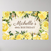 Poster Jaune Floral Rose Parties scintillant or 40e anniv (Devant)