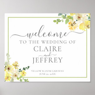 Poster Jaune Floral Sage Vert Mariage d'été Bienvenue