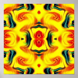 Poster Jaune orange coloré perlures vert Abstrait
