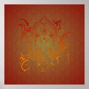 Poster Jaune orange rouge indou de seigneur Ganesha God