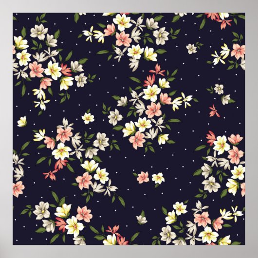 Poster jaune rose et marron petites fleurs avec lea vert (Devant)