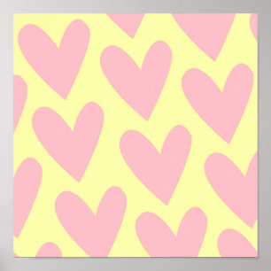 Poster Jaune rose mignon Coeur simple Motif Y2K