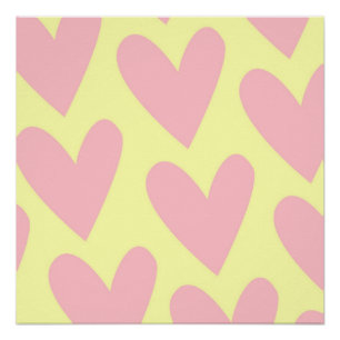 Poster Jaune rose mignon Coeur simple Motif Y2K