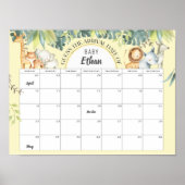 Poster Jaune Safari jungle bébé date de naissance jeu de  (Devant)