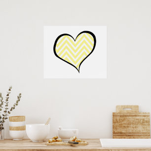 Poster Jaune Zigzag, Jaune Chevron, Zigzag, Coeurs