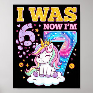 Poster J'avais 6 ans maintenant j'ai 7 ans fille licorne