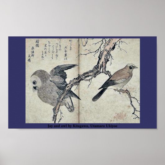 Poster Jay et hibou de Kitagawa, Utamaro Ukiyoe (Devant)