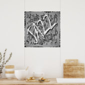 Poster Jazz Music Motif Dancing Swirling Notes BW (Cuisine)