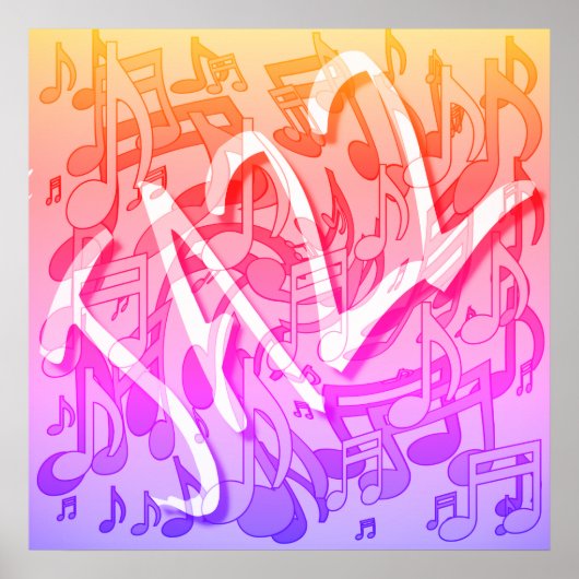 Poster Jazz Music Motif Dancing Swirling Notes colorées (Devant)