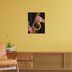 Poster Jazzman Jouer Du Saxophone Or