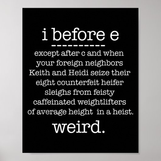 Poster Je Avant E Sauf Quand Keith Weird Funky Grammar M (Devant)