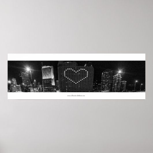 Poster Je coeur Chicago Skyline en noir et blanc (Devant)
