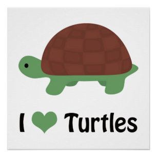 Poster Je coeur Tortues mignonnes Petite Tortue Cartoon