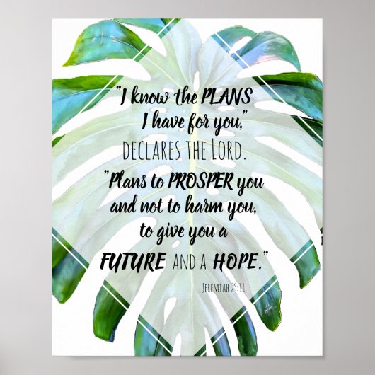Poster Je Connais Les Plans Jeremiah 29:11 Monstera Feuil (Devant)