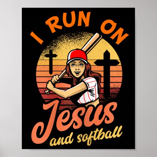 Poster Je Cours Sur Jésus Et Softball Christian Player Ca (Devant)