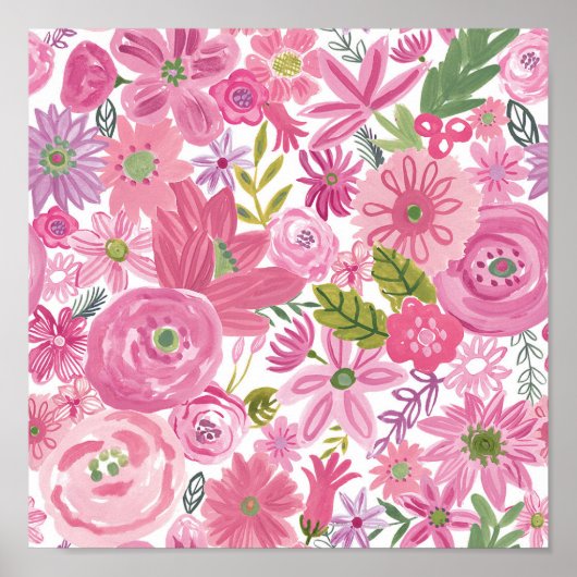 Poster Je fais Pink Aquarelle Motif Floral (Devant)