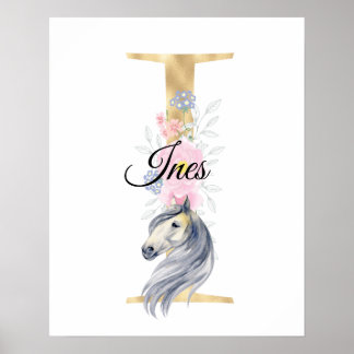 Poster Je lettre nom personnalisé monogramme avec cheval