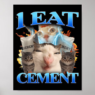Poster Je mange du ciment Mème de chat drôle Hommes Femme