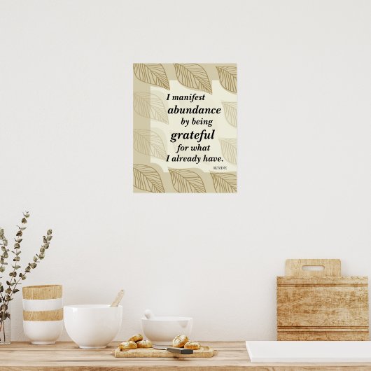 Poster Je Manifeste L'Abondance En Étant Une Affirmation  (Cuisine)