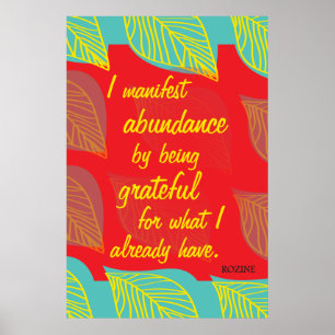 Poster Je Manifeste L'Abondance En Étant Une Affirmation 