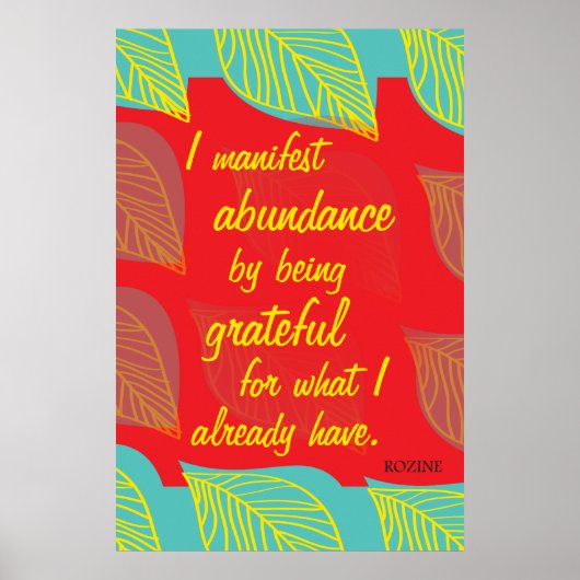 Poster Je Manifeste L'Abondance En Étant Une Affirmation (Devant)
