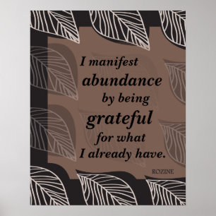 Poster Je Manifeste L'Abondance En Étant Une Affirmation 