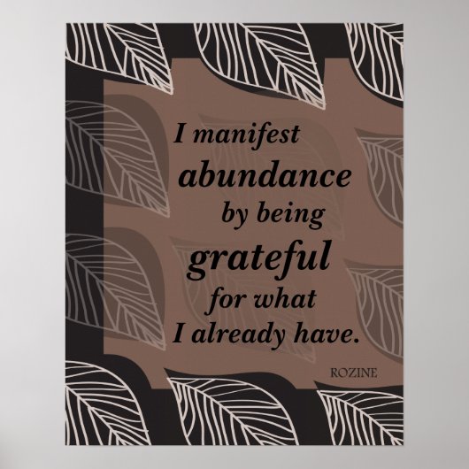 Poster Je Manifeste L'Abondance En Étant Une Affirmation (Devant)