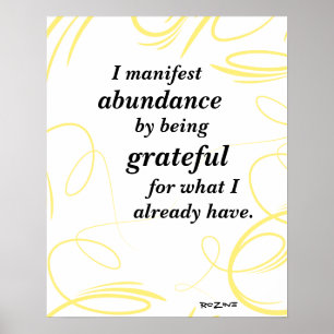 Poster Je Manifeste L'Abondance En Étant Une Affirmation 