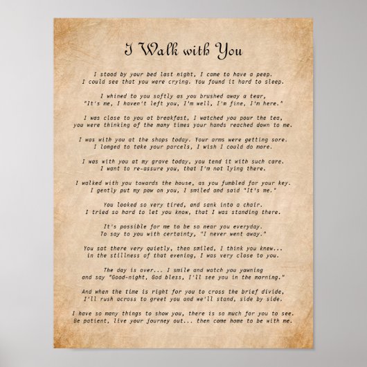 Poster Je marche avec toi Chien Sympathy Poem (Devant)
