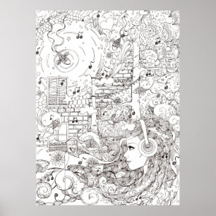 Poster Je me suis assis au bord de l'océan - illustration